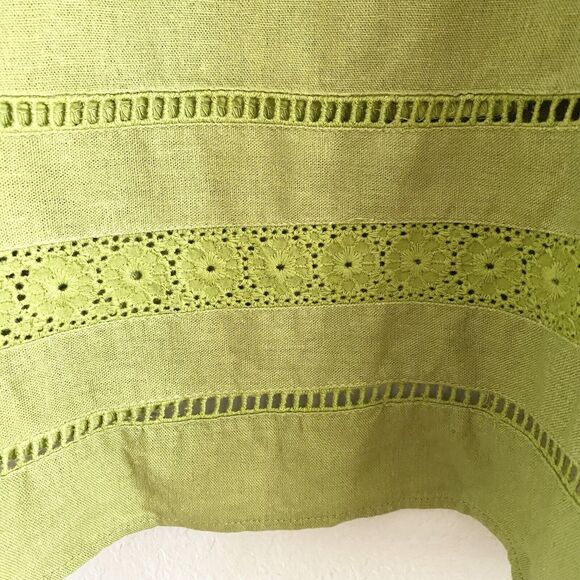 Woman Within Linen Blend Green Tunic Top Blouse Size 2X Crocheted Hem Pullover - Picture 10 of 10
